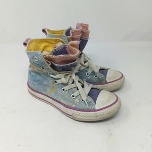 Converse All Star Triple Tongue Girls Shoes Size 13 Splatter Paint Blue Chuck